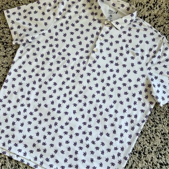 Johnnie-O Polo Shirt TCU Logo All Over Print White Purple Short Sleeve Men’s XL - Picture 2 of 15